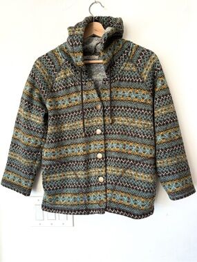 Kids Hooded Fleece Wool Patterned Button-Up Jacket